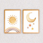Kit 2 Quadros Sol e Lua Desenho - 3537