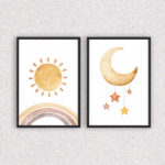 Kit 2 Quadros Sol e Lua Desenho - 3537