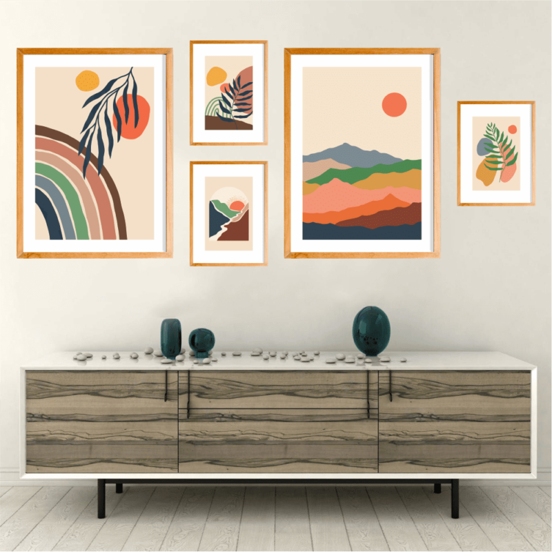 Composição de Quadros Boho Paisagem Arco Íris - 10013