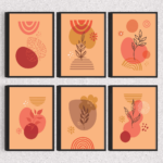 Kit 6 Quadros Boho Folhas Abstrato - 7519